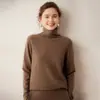 Suéter Feminino de Caxemira Novo Estilo Simples Outono 2026, Gola Alta Pulôver, Corte Justo, Camisa Base de Tricô Quente