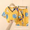 Conjunto de Pijama Infantil de Algodón Seda Vaca Primavera y Verano Manga Tres Cuartos Pantalón Corto para Niños y Niñas Seda Artificial Algodón Ropa de Casa Sección Delgada