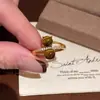 Anillo Vintage de Piedra Ojo de Tigre Dorado para Mujer, Lujo Ligero, Exquisito, Elegante, de Nicho, Gama Alta, Anillo para el Dedo Índice, Anillo Abierto Apilable