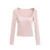 Camiseta Asimétrica Pure Desire Hot Girl Design para Mujer 2025 Nuevo Estilo Hombro Descubierto Exponiendo Clavícula con Almohadillas en el Pecho Manga Larga Top Interior