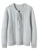 Suéter de cachemira con cuello redondo, patrón trenzado y lazo para otoño e invierno para mujer, jersey de punto, top cálido, capa base elegante