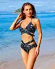 Traje de baño de dos piezas para mujer 2025 Nuevo Europeo y Americano de Color Floral Combinado Cintura Alta Bikini Bikini de Amazon