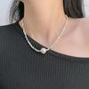 Collar con colgante de perla de imitación de concha francesa, lujo accesible, brillante, plata rota, perla, hecho a mano con cuentas, personalizado, elegante, cadena para el cuello, cadena para la clavícula, moderno