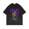 Playera Lavada Vieja de Manga Corta Americana Retro Oversize Animación One Piece Luffy Manga Corta T Básico Popular Algodón