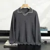 26 nuevo modelo suéter de cachemira con cuello de gaviota para hombre, tejido de punto estilo old money plano de 12 puntadas, suéter casual holgado con cuello de solapa, transfronterizo