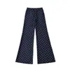 RY266926 Pantalones casuales de estilo americano para mujer, color durazno, que realzan los glúteos, de longitud completa, de cintura alta, con lunares y microcampana.
