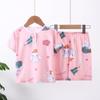 Conjunto de Ropa de Casa Delgada de Algodón y Seda para Niños de Verano Pijama de Algodón y Seda Manga Corta Pantalones Cortos Casual Dibujos Animados