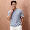 Camiseta de Manga Corta para Hombre con Cuello Redondo y Textura de Canalé, Estilo Minimalista de Marca de Moda Nueva Verano 2026, Top de Punto Versátil