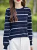 Top de punto de algodón puro de manga larga para mujer, con un diseño contorneado, líneas suaves y una silueta favorecedora que realza tu figura