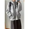 Sudadera jacket reversible estilo coreano con cremallera, gama alta, gris, corte boxy, manga corta, cuello alto, otoño/invierno, unisex, estilo neutro, negro
