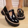 Comercio electrónico transfronterizo, talla grande, colección nueva primavera/otoño 2026, zapatos Mary Jane de suela gruesa, estilo preppy británico para mujer, zapatos pequeños de cuero con tira en T