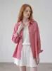 [Oferta Especial] Camisa Feminina Lyocell Cor Framboesa Slim Fit Manga Longa Adequada para Todas as Estações