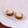 Brincos de Prata Banhados a Ouro Real com Agulha, Formato C com Gotejamento de Óleo, Brincos Fashion Retro de Alto Padrão, Design Simples e Versátil
