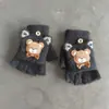 Guantes de Felpa Tejida de Oso Lindo para Niños, de Media Dedos Desplegables, Calidez Invernal, Guantes para Niños y Niñas de Jardín de Infancia, Venta al por Mayor