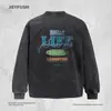 Camiseta Casual Masculina com Estampa de Carta Desgastada, Gola Redonda, Manga Longa, Estilo Streetwear Americano, Tie-dye, para Primavera e Outono