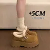 Sapatos Birkenstock com Sola Grossa, Aumentadores de Altura, Aveludados por Dentro, Espessos, Totalmente Fechados, Femininos, Novo Estilo 2026, Sapatos de Algodão com Pelo para Inverno, Botas de Neve, Mocassins