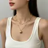 Collar de Perlas de Moda de Alto Nivel Multicapa Estilo Europeo y Americano para Mujer, Personalidad Retro, Elegante Colgante de Corazón, Cadena de Clavícula en Capas