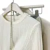 Tricô com Gola Redonda Canelada de Manga Longa Feminino Estilo Novo Primavera Outono Macio Grudento Ajuste Slim Camada Base Suéter Top