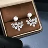 Pendientes Exquisitos de Cristal Perla Hoja Colgantes Traseros para Mujer Pendientes de Diseño Nicho Aguja de Plata Pendientes de Doble Uso Mayoreo
