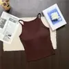 Top de tirantes sexy estilo chica hot europea y americana con clavícula expuesta, tela cepillada de principios de otoño, tendencia popular en línea, top de tirantes