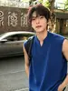 Chaleco Respirable con Cuello en V Escama de Dragón Azul para Hombre, Estilo Delgado de Verano, Camiseta sin Mangas de Peso Pesado con Sensación Fresca, Camiseta sin Mangas Deportiva de Fitness Estilo Americano