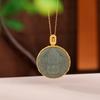 Yilu plata S925 plata esterlina chapado en oro jade de Hetian Jade personalidad retro colgante Amarillo Dios de la Riqueza mantra de seis palabras colgante de plata