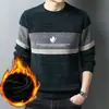 Suéter Masculino de Chenille com Gola Redonda para o Inverno, Forrado com Fleece e Espesso, Roupa Íntima Térmica, Suéter de Tricô Masculino Casual, Suéter de Camada Base Masculino