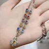 Colar de Safira Natural Colorida Transfronteiriço Design de Doce Prata S925 Pingente Inlaid Corrente Transmissão Ao Vivo Douyin Dropshipping