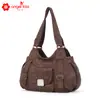 Nuevo Bolso de Hombro para Mujer Estilo Europeo y Americano Angelkiss, Bolso Tote Casual Retro Personalizado con Múltiples Bolsillos, Bolso de Tela Lavada