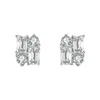 Pendientes de cristal de vidrio con pasador de plata S925 para mujer, pendientes rectangulares normales, pendientes simples de moissanita, regalo compacto y versátil