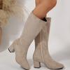 Exportación Transfronteriza Otoño e Invierno Nuevas Botas Altas de Tubo Ancho con Punta Fina y Tacón Grueso Estilo Pasarela Adelgazantes