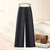 Pantalones de pierna ancha a la cintura hechos a medida para mujer, diseño de pierna recta, efecto adelgazante, tela fluida, corte holgado, nueva colección de otoño, mezcla de lana