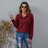 Foto Real em Estoque Outono e Inverno 2023 Novo Cruzamento Wish Blusa de Manga Longa Canelada Cor Sólida Gola Alta Botão Tricô Roupa Feminina