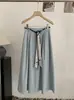 Saia Midi Lisa A-Line de Cintura Alta Semi-Elástica Omalai Estilo Simples Estilo Coreano com Cinto e Lenço 6654