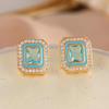 Brincos quadrados com diamantes incrustados em estilo retrô e luxuoso Rongyu, estilo temperamento frio azul-celeste, brincos femininos