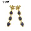 WT-E758 Nuevos Exquisitos Aretes Largos Modestos de Fiesta para Mujer Gema de Color Chapado en Oro de 18k con Forma de Flor