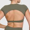 Verão Sexy Sem Costas Top Esportivo Feminino Bojo Almofadado Costas Bonitas Roupa de Yoga Manga Curta Roupa de Fitness Pilates T-shirt Curta
