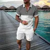 Comercio Exterior Transfronterizo Moda Camisa Polo de Manga Corta con Cremallera Conjunto de Shorts Casuales Impresos en 3D de Moda para Hombre