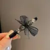 Presilha de Cabelo Preta Versátil com Laço de Rede, Elegante Presilha Jacaré para a Parte de Trás da Cabeça, Grampo de Cabelo com Strass, Acessório de Cabelo com Presilha Lateral de Rede
