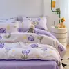 Juego de Ropa de Cama Fresco y Sencillo de Algodón Puro Cepillado de Cuatro Piezas para Madre y Bebé, Sábana y Funda de Edredón de Algodón Lavado Amigables con la Piel, Juego de Tres Piezas para Dormitorio de Estudiante