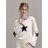 Design único, suéter de gola redonda para mulheres, nova coleção outono/inverno, caimento solto, efeito emagrecedor, blusa de tricô casual e versátil