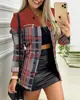 Sitio Independiente Wish Amazon Más Vendido Otoño e Invierno 2026 Chaqueta con Solapas Estampada Bloque de Color Cremallera Manga Larga