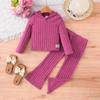 Conjunto Tricotado com Capuz Duoqi Ai Girls Outono 2025 Estilo Coreano Infantil Casual Blusa Canelada Calça Flare Conjunto de Duas Peças