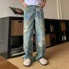 Pantalones vaqueros con letras personalizadas de estilo Hong Kong para hombre, de verano 2024, estilo hip-hop, modernos y de calle.