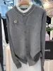 2025 Nuevo Otoño Mujer Manga Larga Encaje Cuello Redondo Top Tejido de Punto con Cuentas Chaqueta Cardigan Holgada Aspecto Adelgazante