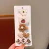 Tecido cor de café desenho animado presilha de cabelo infantil laço xadrez pérola presilha de tecido totalmente revestida presilha para franja de bebê sem danificar