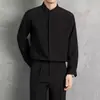 Camisa de Manga Longa Versátil de Seda de Gelo de Alta Qualidade para Homens com Gola Alta Pequena, Leve, Simples, Sem Amassar, Com Caimento, Top Estilo Coreano