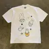 Camiseta infantil 100% algodão com estampa de desenho animado, manga curta, gola redonda, para meninos e meninas, top versátil casual de verão 2026