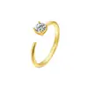 Anel de Prata de Lei S925 com Zircônia Micro-Incravada para Mulheres, Estilo Minimalista de Nicho, Original e Versátil, Anel Aberto com Zircônia Única de Quatro Garras