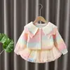 Conjunto de Suéter para Niña 2026 Otoño Niños Suéter de Punto con Gradiente Chaqueta Falda Tutú Linda Conjunto de Dos Piezas